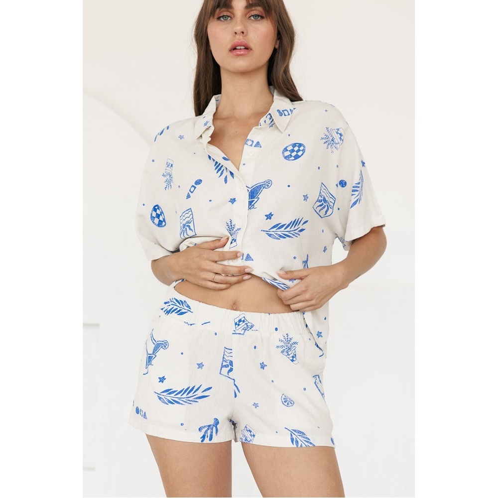 CALI 1850 Printed Linen Shirt & Short Set
